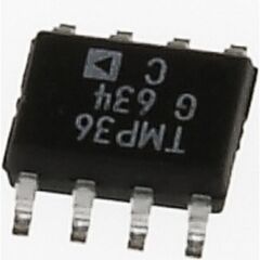 TMP36GSZ, датчик температуры вых. по напряжению, uвых=750мв при 25°с, uвых=0.1...1.7в, 10мв/°с, точность ±2°c, нелинейность ±0.5°c, uп=2.7...5.5в, -40…+125°с