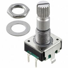 PEC11R-4020K-S0024, энкодер pec11, без щелчков, 24 импульса, металлический вал с насечкой 20мм, с кнопкой, горизонтальные выводы,крепление на гайку 7мм