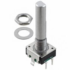 PEC11R-4230F-S0024, энкодер pec11, 24 щелчка, 24 импульса, металлический вал с лыской 30мм, с кнопкой, горизонтальные выводы,крепление на гайку 7мм