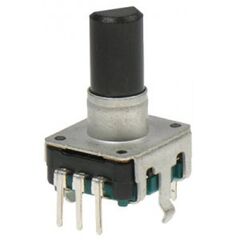 PEC12R-4220F-S0024, энкодер pec12, 24 щелчка, 24 импульса, пластмассовый вал с лыской 20мм, с кнопкой, горизонтальные выводы