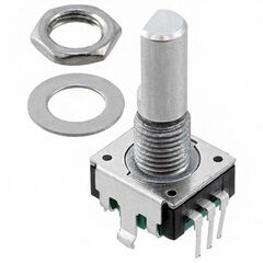 PEC11R-4220F-N0024, энкодер pec11, 24 щелчка, 24 импульса, металлический вал с лыской 20мм, горизонтальные выводы, крепление на гайку 7мм