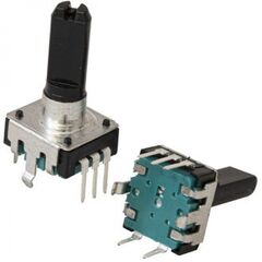 PEC12R 24/24 20MM, энкодер pec12, 24 щелчка, 24 импульса, пластмассовый вал с лыской 20мм, горизонтальные выводы