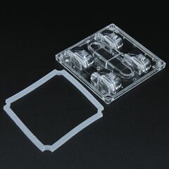 AJST50D4LEDT2M, групповая квадратная линза 2x2 c ip уплотнителем на 4 светодиода 5050/3535/3030, диаграмма t2, эфф=88%, 50x50mm h:9,24mm, pc