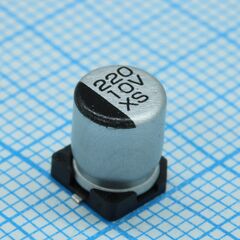 TS13C01A221MGT000R, конденсатор алюминиевый электролитический smd 220мкф 10в ±20% (6.3х7.7)мм 88ма 2000час 85°c лента на катушке