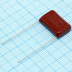 L-KLS10-CL21-105K100-P15, конденсатор металлоплёночный полиэтилентерефталатный 1мкф 100в ±10% (19х9х14мм) шаг выводов 15мм 85°с россыпь