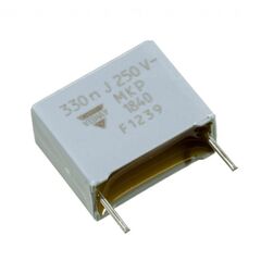 MKP1840433254, конденсатор металлоплёночный полипропиленовый 0.33мкф 250в ±5% (17х6х12мм) радиальный в пластиковом прямоугольном корпусе 15мм 100°с россыпь