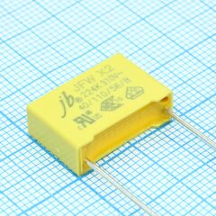 JFW0A9224K150000B, конденсатор пленочный помехоподавляющий x2 0.22мкф 310в переменного тока ±10% (18 x 6 x 12мм) радиальные выводы 15мм 105°c россыпь