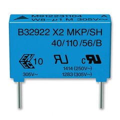 B32924C3105K189, конденсатор пленочный помехоподавляющий x2 1мкф 630в постоянного/305в переменного тока ±10%( 31.5 x 11 x 19мм) радиальные выводы пластиковый прямоугольный корпус