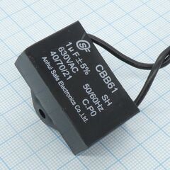 CBB61 630V 1uF ±5% гибкие выв. + крепл., конденсатор пусковой / рабочий, металлизированный, полипропиленовый в герметизированном прямоугольном корпусе, с гибкими выводами и креплением