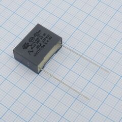 R46KI322050M2K, пленочный помехоподавляющий конденсатор x2, 0.22uf ±10%, 275vac, радиальные выводы с шагом 15mm, (18 x 7.5 x 13.5mm)