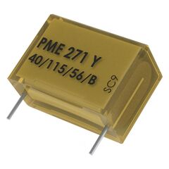 PME271YA4330MR19T0, конденсатор пленочный помехоподавляющий y2 3300пф 1000в постоянного/300в переменного тока ±20% (13.5 x 4.1 x 8.2мм) радиальные выводы 10.2мм 115°c лента на катушке