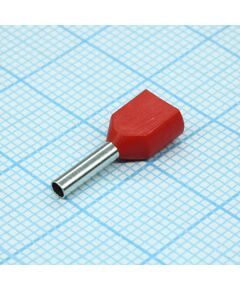 TE 7508 Red, наконечник кабельный торцевой сдвоенный трубчатый с изоляцией, l=14.7/8мм, провод 2х0.75мм2