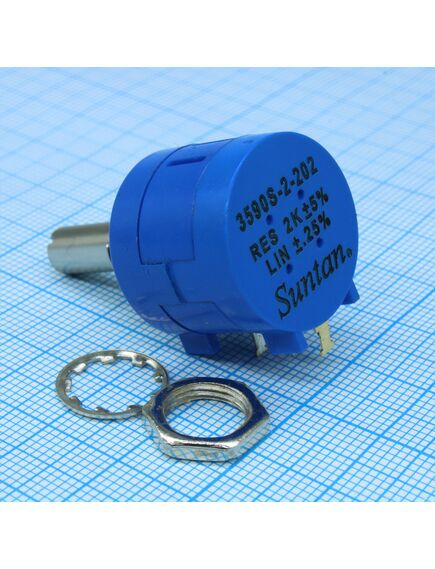TSR-3590-S-2-202R, потенциометр 2 ком 2вт ±5%, многооборотный прецизионный ±0.5%, вал 6.34мм