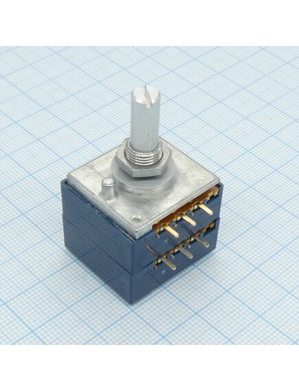 RK27112A00AK, резистор непроволочный переменный сдвоенный горизонтальный вал 20мм, 100ком, 0.05вт, для регулятора громкости логариф. хар-ка (15a)