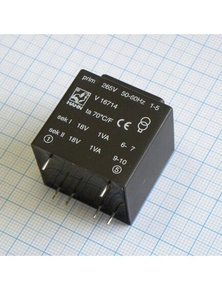V 16714, заказной 2va 265v, 2x18v,2 c температурным предохранителем