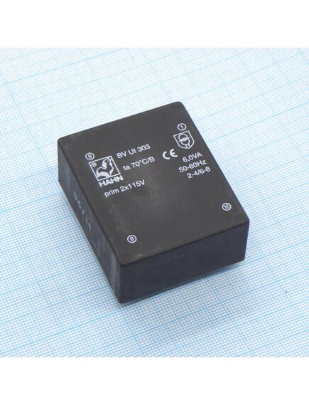 BV UI 303 0163, трансформатор питания 6ва 2*115в, 2x15в , 2x200ма 70/b (43)