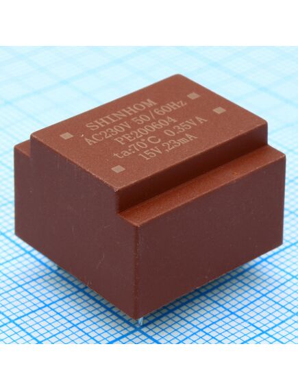 PE200608, трансформатор питания 0.35ва 230в 2x9в 2x19ма ta 70 c/b (ee 20/6)15мм