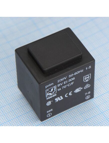 BV EI 306 3597, трансформатор питания 3.6ва 230в 7.5в 480ма ta 40 c/f (ei 30/23)34мм