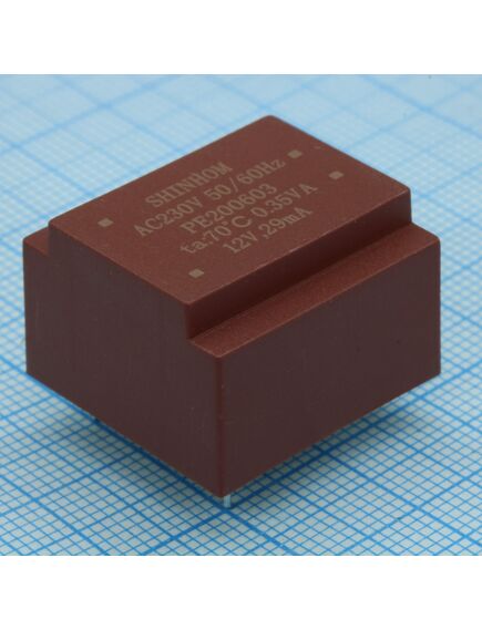 PE200603, трансформатор питания 0.35ва 230в 12в/29ма ta 70°c (ee 20/6) 15мм