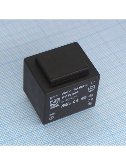 BV EI 305 2866, трансформатор питания 2.3ва 230в 2x9в 2x127ма ta 70 c/f (ei 30/18)29.8мм