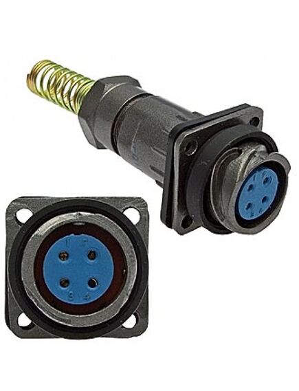 FQ18-4PIN ZPK-8, блочная розетка, 4 контакта, с патрубком и пружинным хвостовиком под кабель 8мм