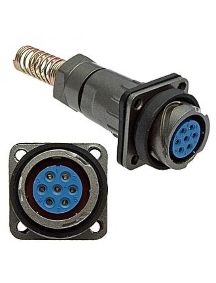 FQ18-7PIN ZPK-8, блочная розетка, 7 контактов, с патрубком и пружинным хвостовиком под кабель 8мм