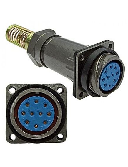 FQ24-10PIN ZPK-12, блочная розетка, 10 контактов, с патрубком и пружинным хвостовиком под кабель 12мм