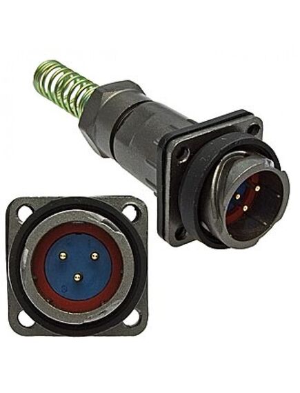 FQ18-3PIN ZPJ-8, блочная вилка, 3 контакта, с патрубком и пружинным хвостовиком под кабель 8мм