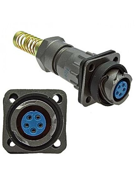 FQ14-5PIN ZPK-8, блочная розетка, 5 контактов, с патрубком и пружинным хвостовиком под кабель 8мм