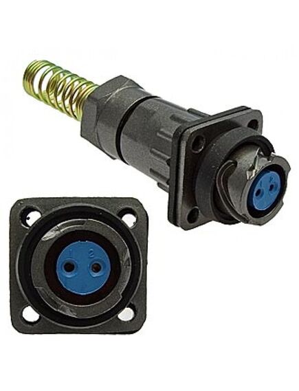 FQ14-2PIN ZPK-8, блочная розетка, 2 контакта, с патрубком и пружинным хвостовиком под кабель 8мм