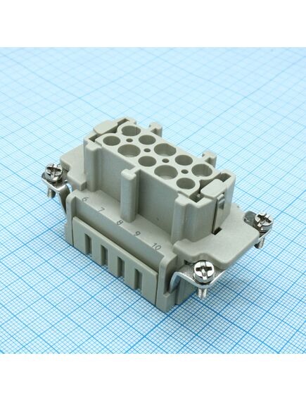 DE-010-FS, розеточная контактная вставка, пружинная фиксация, 10 полюсов + ре, size 10b, 500 v, 16 a, сечение обслуживаемых проводников 0.75-2.5 мм. кв., тип покрытия контактов: серебро, серия de