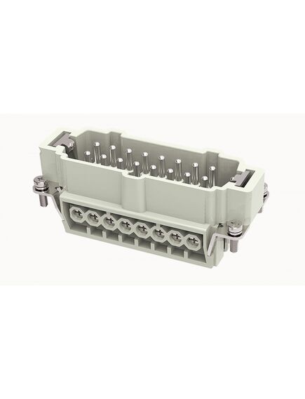 DE-016-M, вилочная контактная вставка, винтовая фиксация, 16 полюсов + ре, size 16b, 500 v, 16 a, сечение обслуживаемых проводников 0.75-2.5 мм. кв., тип покрытия контактов: серебро, серия de