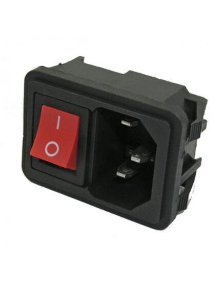 AC-002 (RED), разъем питания серии ac, вилка 3-х полюсная с выключателем, на защелках, 10а 250в, красный цвет клавиши