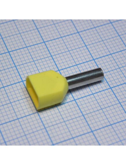 TE 2510 Yellow, наконечник кабельный торцевой сдвоенный трубчатый с изоляцией, l=18.5/10мм, провод 2х2.5мм2