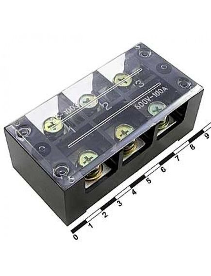 TB-10003, клеммная колодка винтовая с крышкой 6 контактов (2х3) м6, awg6, 10мм2, 100а 600в