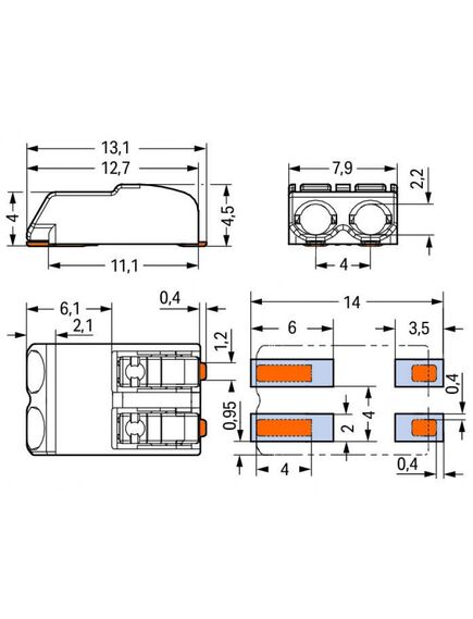 2060-452/998-404, smd terminal block 4mm 160v 2-pole lever, изображение 2