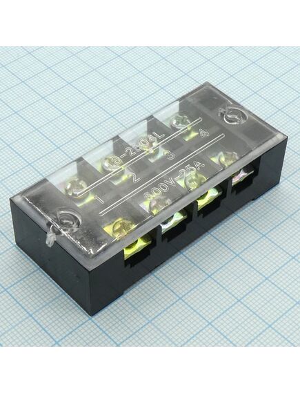TB-2504, клеммная колодка винтовая с крышкой 8 контактов (2х4) м4, awg10, 6мм2, 25а 600в