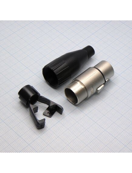 XLR 4F, на кабель, черный d=3-6.5мм, ac4f, гнездо cannon 4х контактное, на кабель, черный пластиковый кожух для кабеля от3 до 6.5мм