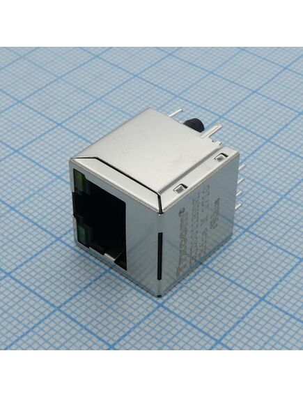 TRJD0011BHNL, разъем экр. "гнездо" rj-45 c согласующ. фильтром 10/100base-tx (1:1), вертик. на плату, 2 светодиод. (зеленый/желтый), без лепестков, 0...+70°с