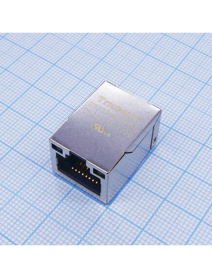 TRJ19425BHNL, разъем экр. "гнездо" rj-45 c согласующ. фильтром 10/100base-tx (1:1), гориз., поверхностн. монтаж на плату (с крепл. "solder nail"), 2 верхн. светодиод. (лев.зел./прав.желт.), без лепестк., от -40...+85°с, lк. = 23.05 мм, упак. на ленте