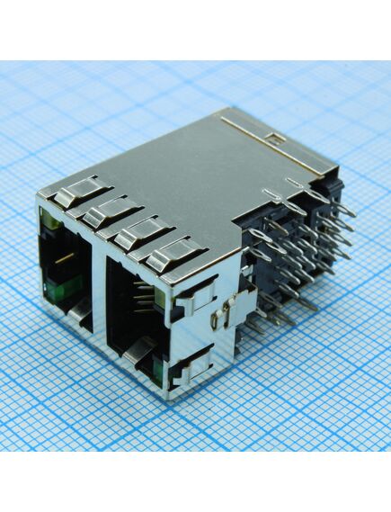 1888653-4, разъем rj-45 розетка 16 контактов шаг 1.02мм угловой монтаж в отверстие 24 терминалов 2 порта лоток