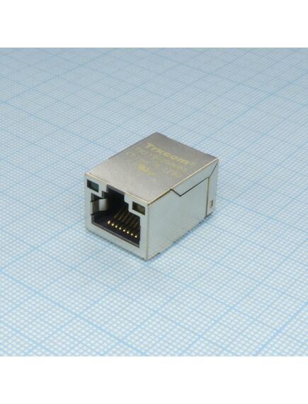 TRJ19425BHNL, разъем экр. "гнездо" rj-45 c согласующ. фильтром 10/100base-tx (1:1), гориз., поверхностн. монтаж на плату (с крепл. "solder nail"), 2 верхн. светодиод. (лев.зел./прав.желт.), без лепестк., от -40...+85°с, lк. = 23.05 мм, упак. на ленте, изображение 2