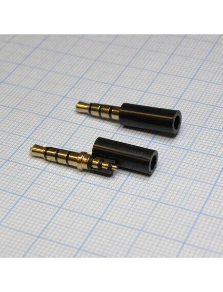 TRRS 3.5pl (mini plug) штекер мини, стерео аудио штекер 3.5 мм, 4-х контактный, безрезьбовой миниатюрный кожух d=6мм