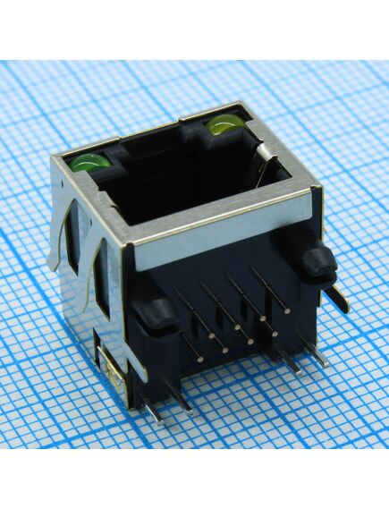 L-KLS12-108-8P8C-1x1-2-G/Y-0-01, розетка 8p8c (rj45) со светодиодами угловая монтаж в отверстие