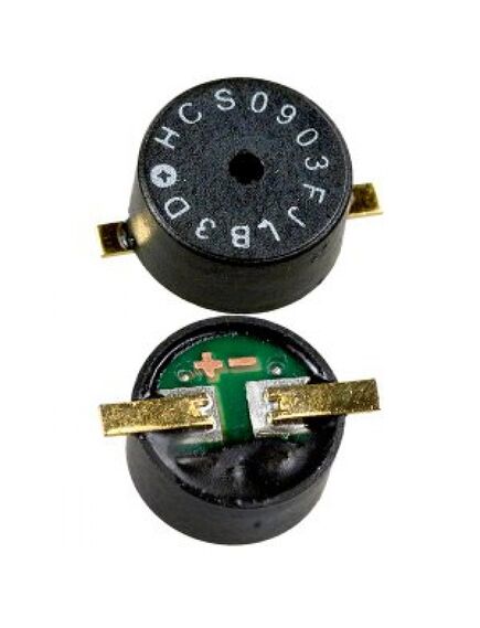 HCS0903F, пьезоизлучатель звуковой +3в, 80ма, 85дб, 2730 гц, -40 +85с, 18 ом, d=9mm, h=4.4mm, smd
