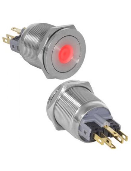 GQ22PF-11ZD/R/N ON-OFF+OFF-ON, антивандальная кнопка металлическая с фиксацией, посадочная резьба м22, контакты под пайку, с подсветкой