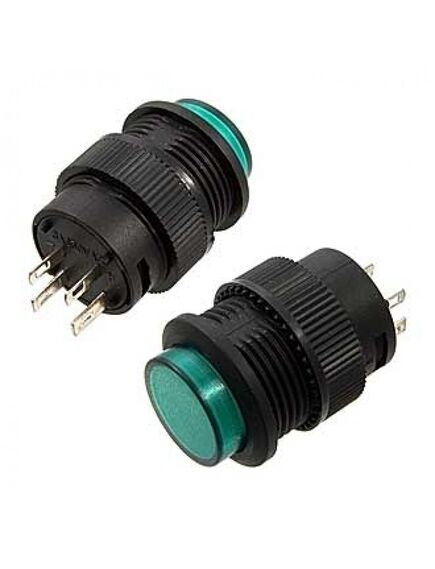 R16-503BD-G NON LOCK, кнопочный переключатель без фиксации, зеленая led подсветка