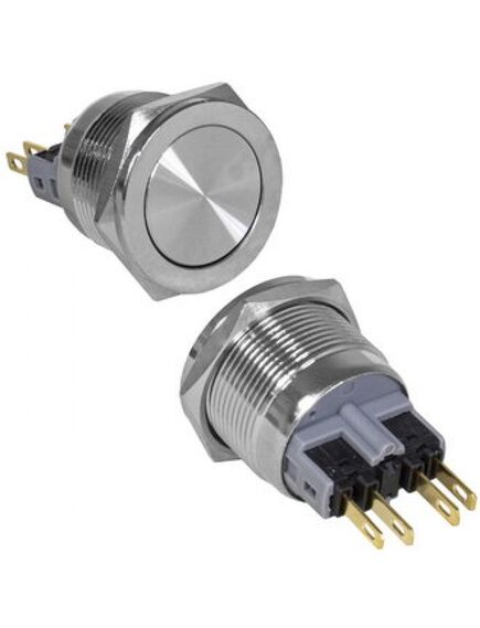 GQ22PF-11Z/N ON-OFF+OFF-ON, антивандальная кнопка металлическая с фиксацией, посадочная резьба м22, контакты под пайку