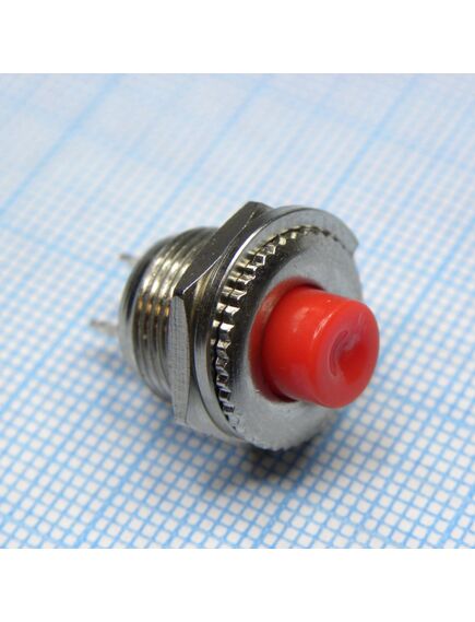 DS PSW-3-R 220В 0.3А off-(on) БФ красн., кнопка без фиксации,красная, off-(on), spst, 220 в, 0,3 а, металл, размер установочного отверстия 12мм, диаметр корпуса 14мм, диаметр толкателя 6мм
