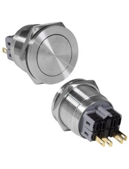 GQ25PF-11Z/N ON-OFF+OFF-ON, антивандальная кнопка металлическая с фиксацией, посадочная резьба м25, контакты под пайку